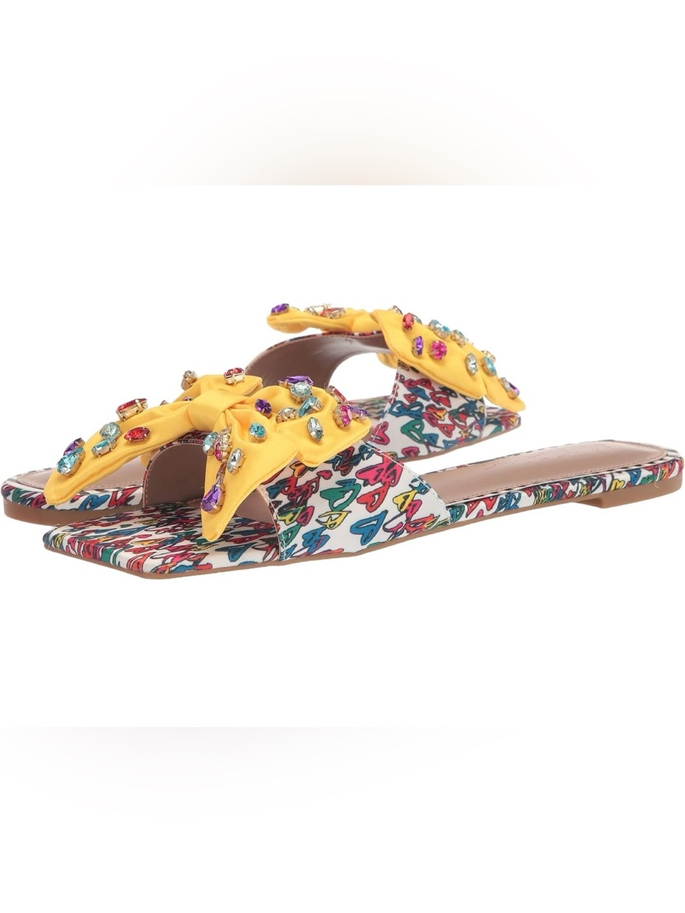 Betsey Johnson Daisyy-r Yellow Rhinestone Bow Slide Sandal Size 6 NEW